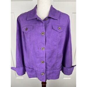 Chico’s 100% Linen Purple Jacket Size 1(M) Button Front Long Sleeve Utility Chic